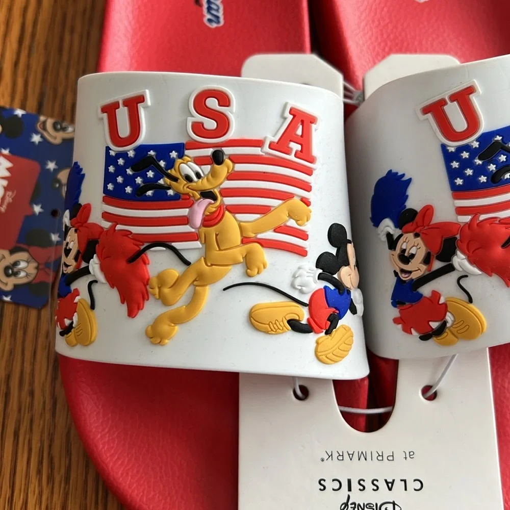 Disney Classics  by Primark - Red USA Slide Sandals Open Toe
Brand New - Unisex - Picture 2 of 4